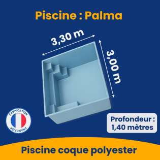 Piscine coque polyester de moins de 10m2 à fond plat avec escalier d'angle modèle Palma